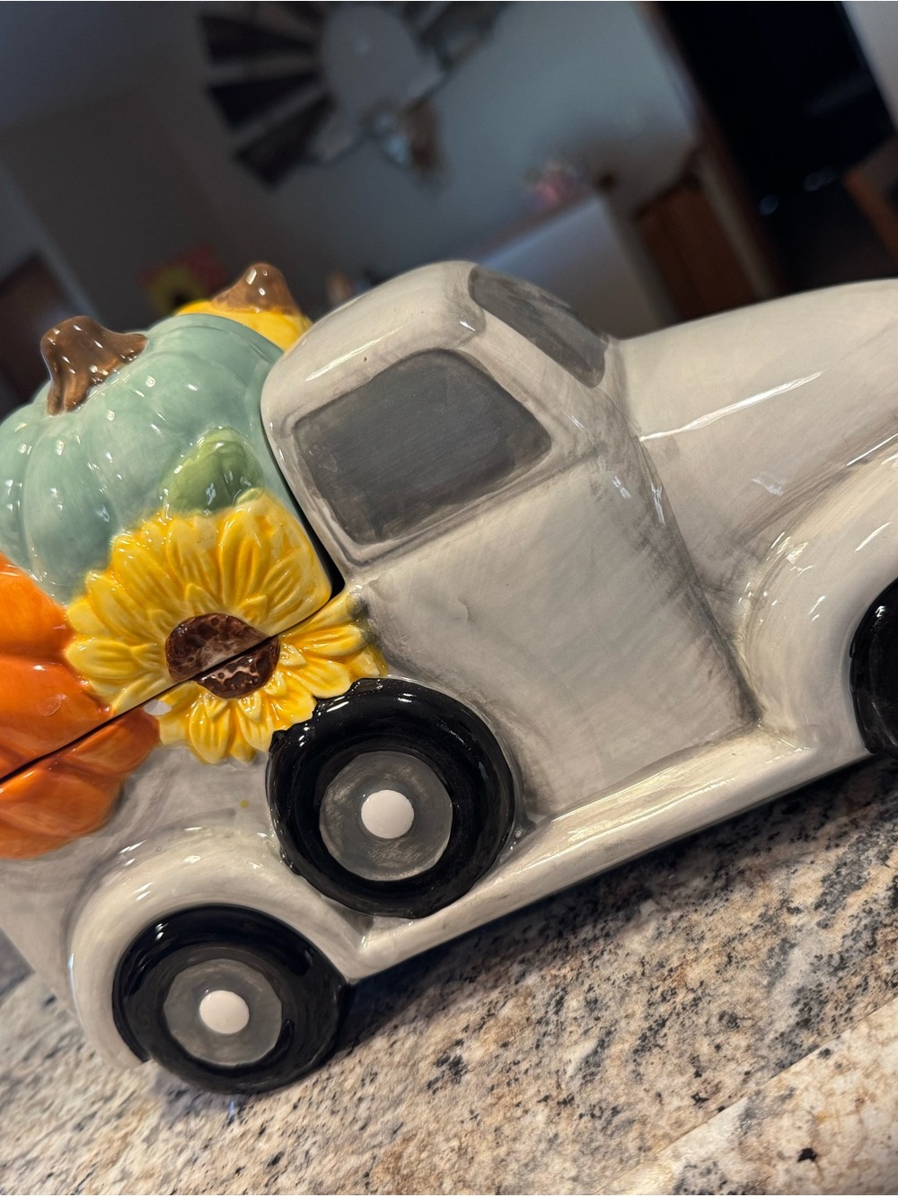 Ceramic Cookie Jar Harvest Truck with Pumpkins and Sunflower
